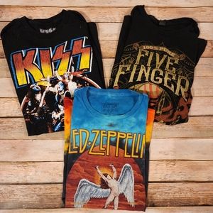 Women's Size S/M Band Tshirts Kiss, Led Zeppelin, Five Finger Death Punch